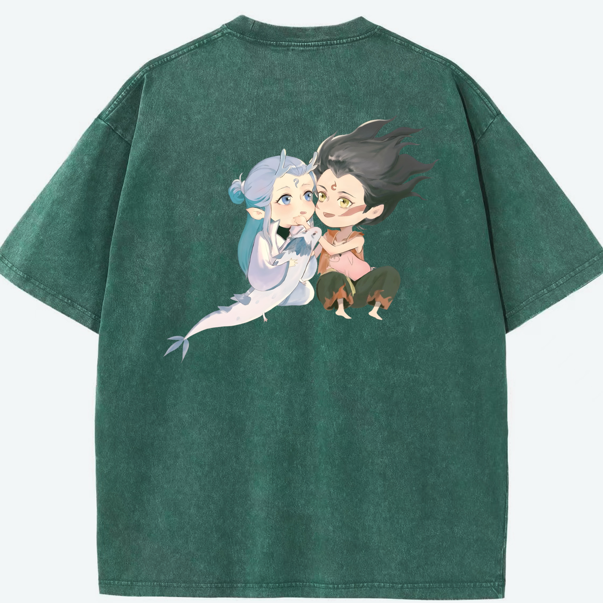 （画像用） Ne Zha 2 ナタ 魔童の大暴れ 綿100% ヴィンテージ風 半袖Tシャツ（背面プリント）